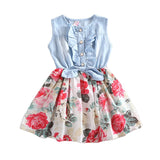 Carly Sleeveless Girl Denim Floral Dresses