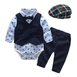 David Baby Suits Romper + Vest + Hat Formal Clothing New Born 0- 24 M